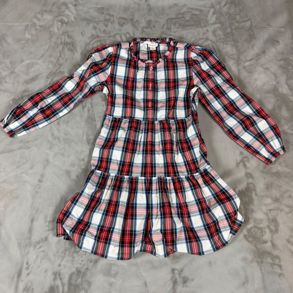 Crewcuts J.Crew Girls Red Blue White Plaid Tiered Long Sleeve Dress Size 8